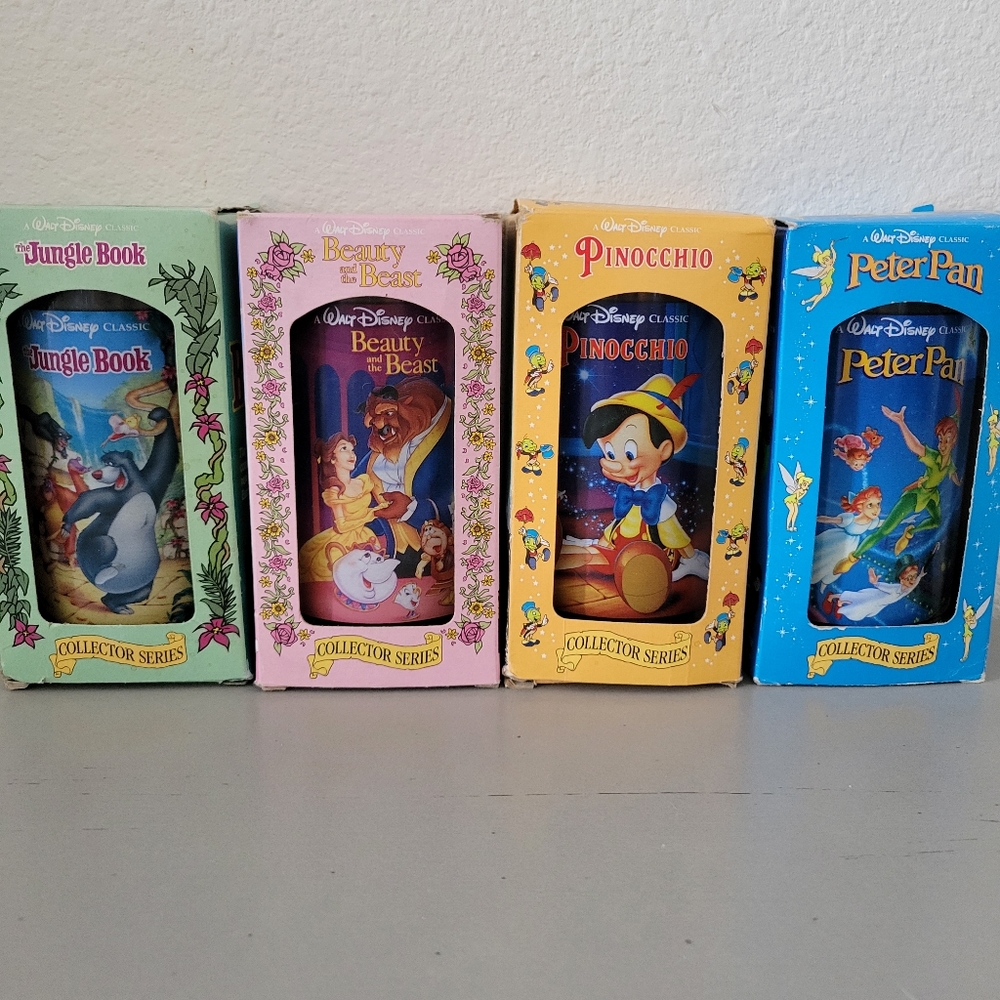 Set of 4 Collectible 90s Vintage Disney Plastic Glasses